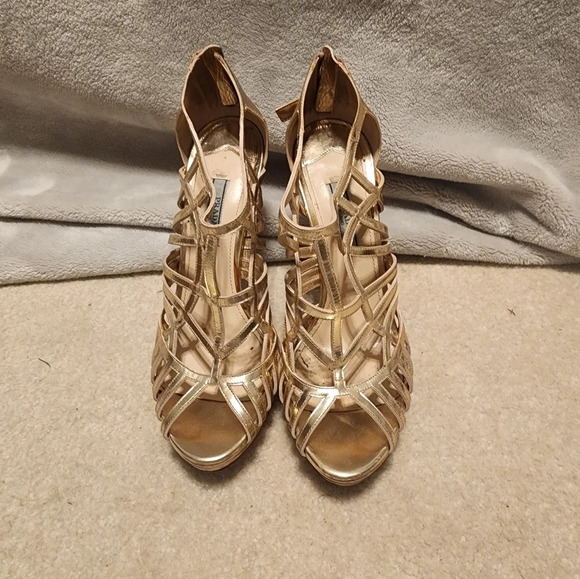 Prada Rose Gold Caged Sandals size EU 37.5 authentic - Picture 1 of 8